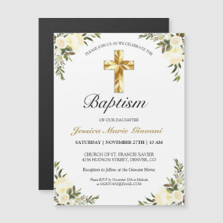 Carte Magnétique Joli Creme Rose Gold Cross Baptême