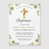 Carte Magnétique Joli Creme Rose Gold Cross Baptême (Devant)