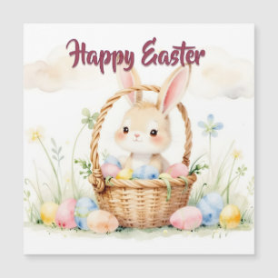 Carte Magnétique Joli lapin de Pâques dans un panier avec des œufs
