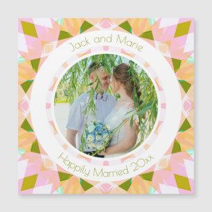 Carte Magnétique Joli Mariage rose vert Keepsaké cadeau photo