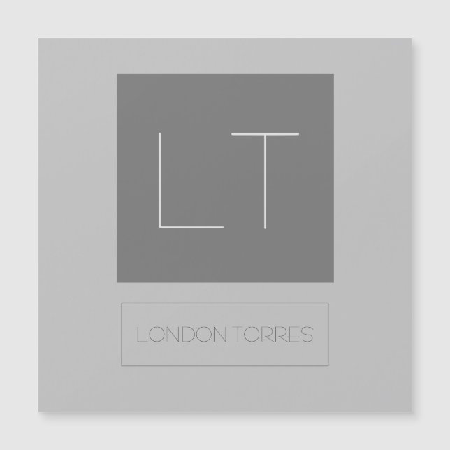 Carte Magnétique Joli Monogramme Gris Plaine (Devant)