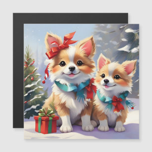 Carte Magnétique Joli Noël Corgis Fête de Noël