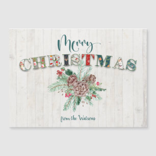 Carte Magnétique Joli Russe Floral Joyeux Noël Typographie