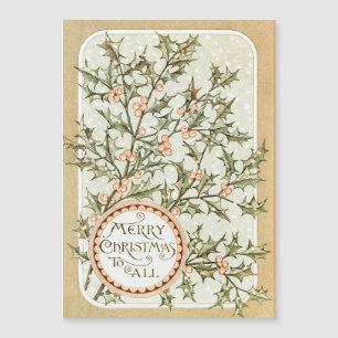 Carte Magnétique Joli salut antique de Noël au houx