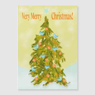 Carte Magnétique Joli sapin de Noël avec des oiseaux bleus