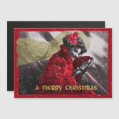 Carte Magnétique Jolie fille rouge vintage conduisant une voiture (Devant / Derrière)