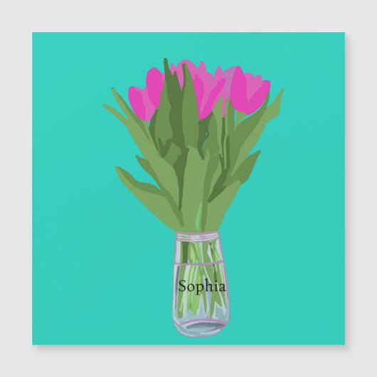 Carte Magnétique Jolie fleur de tulipe Illustration moderne + Nom (Devant)