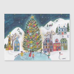 Carte Magnétique Jolie scène de village de maison d'hiver Noël
