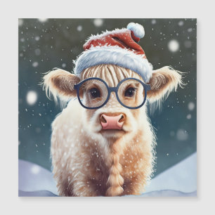 Carte Magnétique Jolie vache Highland dans la neige