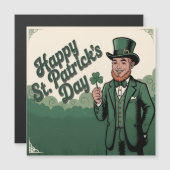 Carte Magnétique Joyeuse Saint-Patrick Leprechaun Vintage (Devant / Derrière)