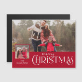 Carte Magnétique Joyeuse typographie de Noël Rouge à deux photos (Devant / Derrière)