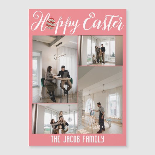 Carte Magnétique Joyeuses Pâques famille, Pâques quatre photos mont (Devant)