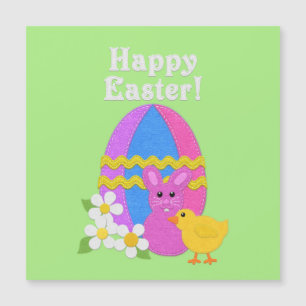 Carte Magnétique Joyeuses Pâques Felt Look Œuf de Pâques Lapin Pous