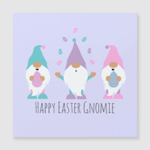 Carte Magnétique Joyeuses Pâques Gnome Jonglant des Œufs de Pâques