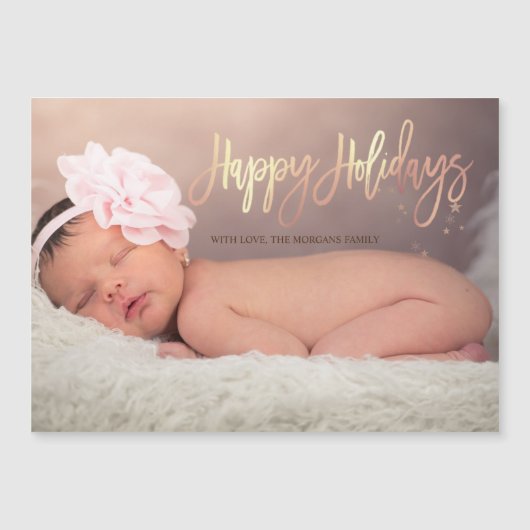 Carte Magnétique Joyeuses Vacances Étoiles Photo bébé (Devant)