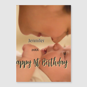 Carte Magnétique Joyeux 1er anniversaire enfants bébé mère noir jau