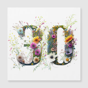 Carte Magnétique Joyeux 30e anniversaire Fleurs sauvages et oiseaux