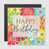 Carte Magnétique Joyeux Anniversaire Fleurs de printemps colorées (Devant / Derrière)