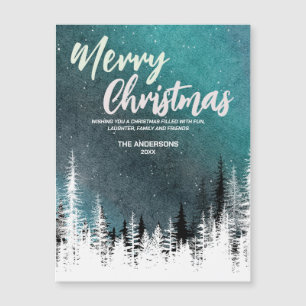 Carte Magnétique Joyeux arbre de Noël hiver Forêt de nuit Vacances