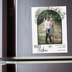 Carte Magnétique Joyeux Arc de Noël de verdure photo blanc