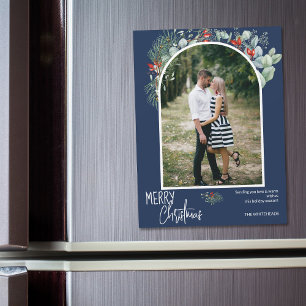 Carte Magnétique Joyeux Arc de Noël Photo Marine Bleu