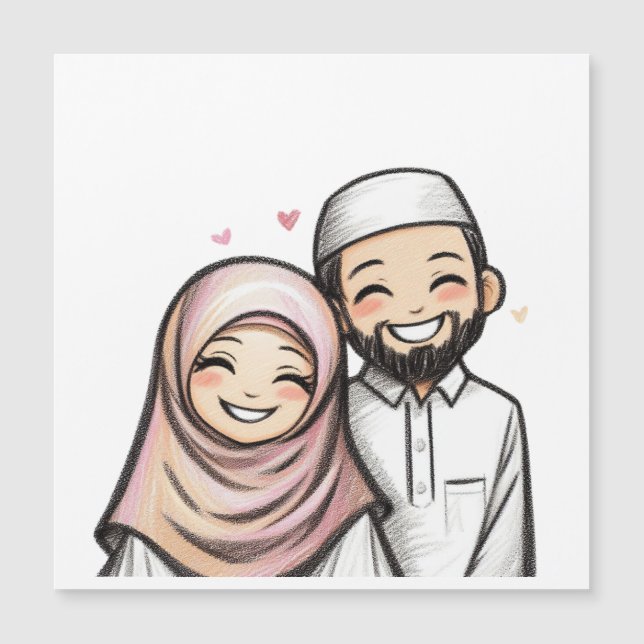 Carte Magnétique Joyeux couple musulman marié (Devant)