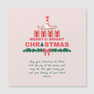 Carte Magnétique Joyeux et brillant Noël 2023 Élégant rose rouge