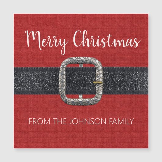 Carte Magnétique Joyeux Noël à la Ceinture de Père Noël (Devant)