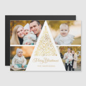 Carte Magnétique Joyeux Noël Arbre à perles d'or 4 Photo Collage (Devant / Derrière)