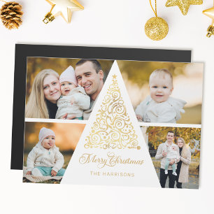 Carte Magnétique Joyeux Noël Arbre à perles d'or 4 Photo Collage