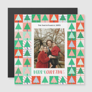 Carte Magnétique Joyeux Noël Arbres de Noël Modernes en Patchwork M