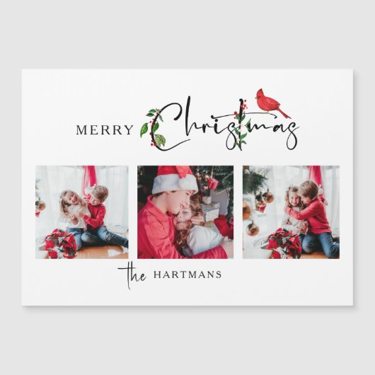 Carte Magnétique Joyeux Noël Calligraphie Botanique 3 Photo (Devant)