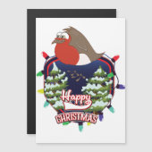 Carte Magnétique Joyeux Noël cartoon Robin logo (Devant / Derrière)