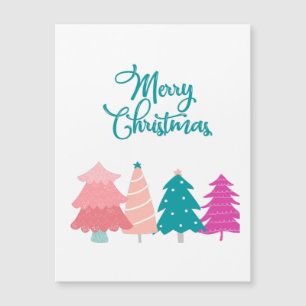 Carte Magnétique joyeux noël et carnet d'arbres de noël roses