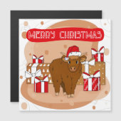 Carte Magnétique Joyeux Noël et vache des hautes terres (Devant / Derrière)