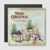 Carte Magnétique Joyeux Noël Gnome Pique-nique Rustique Cabine (Devant / Derrière)