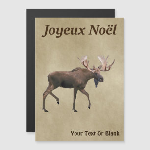 Carte Magnétique Joyeux Noël - Orignal sur vieux papier