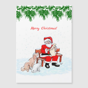 Carte Magnétique Joyeux Noël - Père Noël avec chat et chien