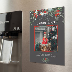 Carte Magnétique Joyeux Noël Photo Sombre Gris Fête