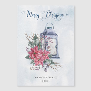 Carte Magnétique Joyeux Noël Script avec aquarelle Poinsettias