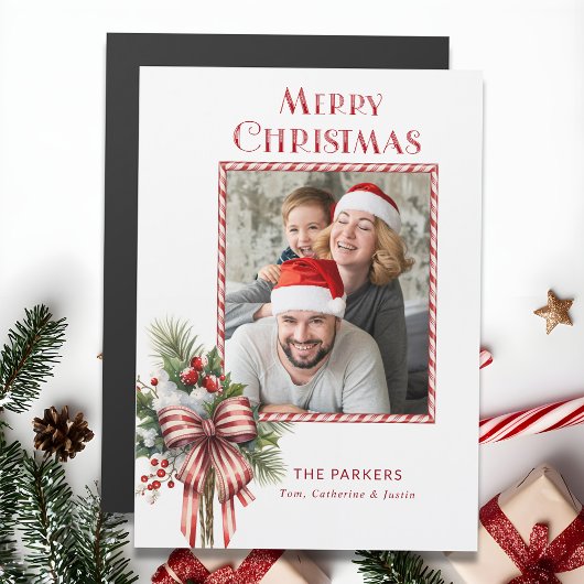 Carte Magnétique Joyeux Noël Sucre de canne Bow Photo