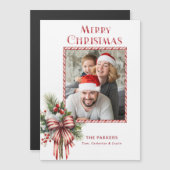 Carte Magnétique Joyeux Noël Sucre de canne Bow Photo (Devant / Derrière)