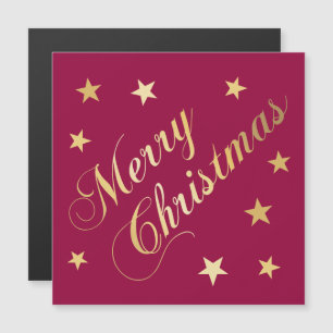 Carte Magnétique Joyeux Noël Tons Dorés Étoiles Bourgogne Élégant