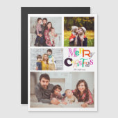 Carte Magnétique joyeux Noël typographie 4 photo collage (Devant / Derrière)