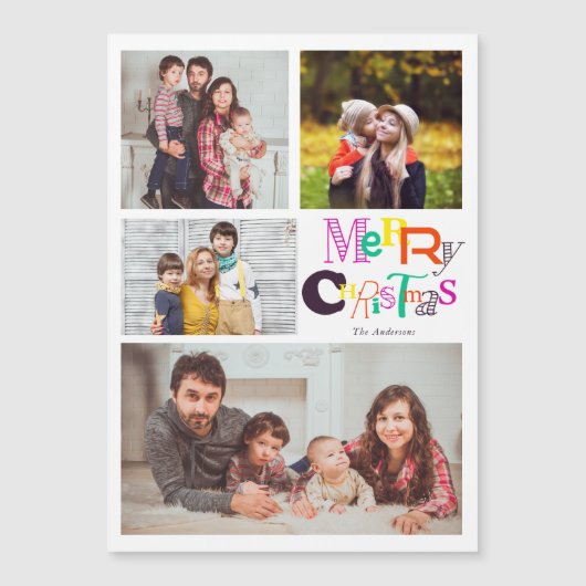 Carte Magnétique joyeux Noël typographie 4 photo collage (Devant)