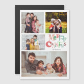 Carte Magnétique joyeux Noël typographie 4 photo collage (Devant / Derrière)