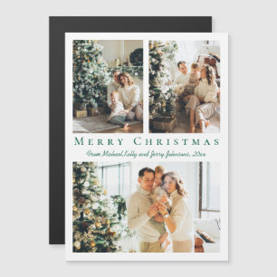 Carte Magnétique joyeux Noël vert script 3 photos aimant