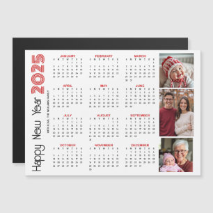 Carte Magnétique Joyeux Nouvel An 2025 calendrier photo rouge