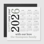 Carte Magnétique Joyeux Nouvel An 2026 Sage Vert Blanc Calendrier (Devant / Derrière)