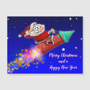 Carte Magnétique Joyeux Père Noël À cheval Sur Une Roquette Du Nouv